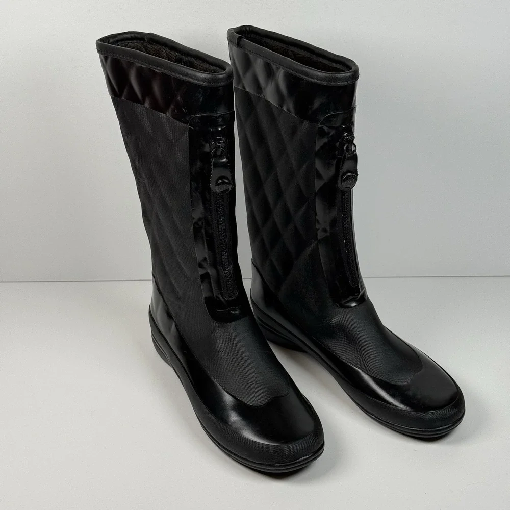 London‎ Fog Women 9M Tribeca Black Tall Rain Boots Quilted Zipper
